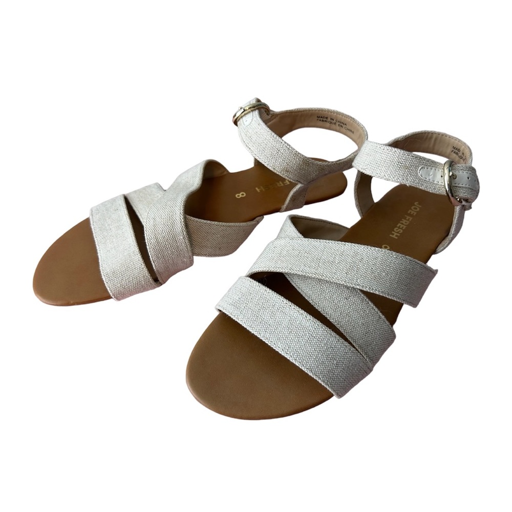 Joe Fresh Beige Cross Strap Fabric Ankle Buckle Flat Sandals